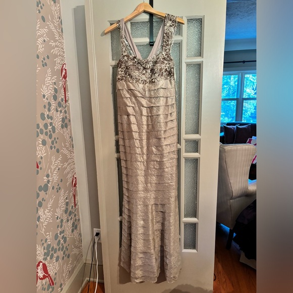 JS Collections taupe tiered gown - Picture 2 of 2